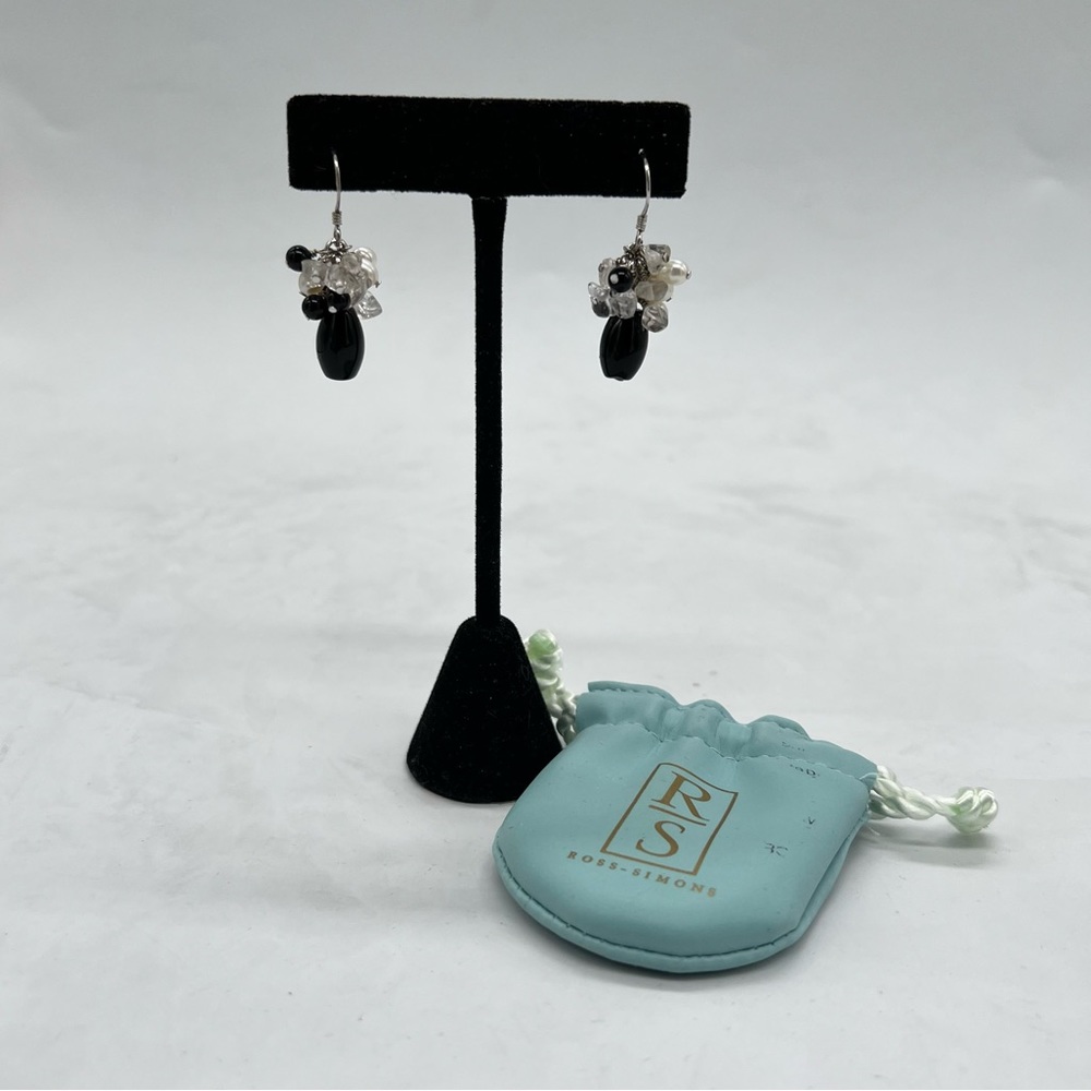 Ross-Simons Sterling Clear Black Cream Grape Cluster Dangle Earrings